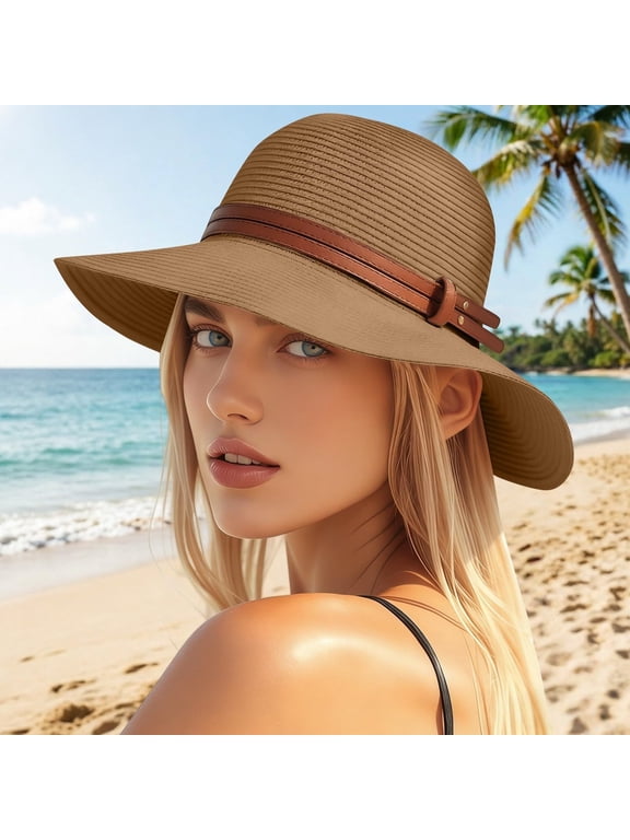 Summer Sales Under $5 Khaki Straw Hat for Women GIJNRIUIUA Sun Hats for Women Summer Hat 50+ Sun Wide Brim Packable Foldable Bucket Garden Sunhat Bucket Hats
