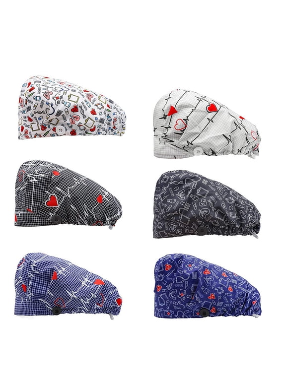 Summer Sales Under $5 Multicolor GIJNRIUIUA Scrub Caps Surgical Hat with Buttons Medical EKG Heartbeat Print Tie Back Adjustable Nurse Doctor Medical Cap Breathable Head Cover for Women