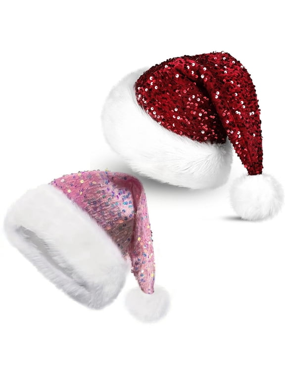 Summer Sales Under $5 Red Knit Cuffed Cap GIJNRIUIUA Christmas Hat Personalized Sequin Santa Hat Halloween & New Year Festive Christmas Headwear Beret Hat