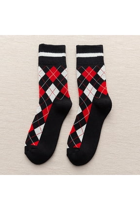 Summer Sales CNJKEHIUV Under $4 Men's Winter Diamond Argyle Terry Socks, Thick Warm Mid Calf Cushioned Crew Socks Black One Size 1 Pair