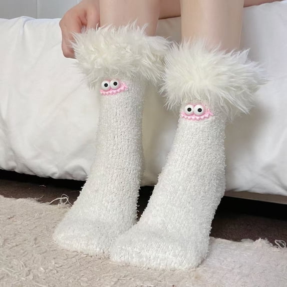 Summer Sales CNJKEHIUV Under $4 Women's Wide Opening Coral Fleece Socks, Fleece Lined Thick Warm Cozy Sleep Home Socks White One Size 1 Pair