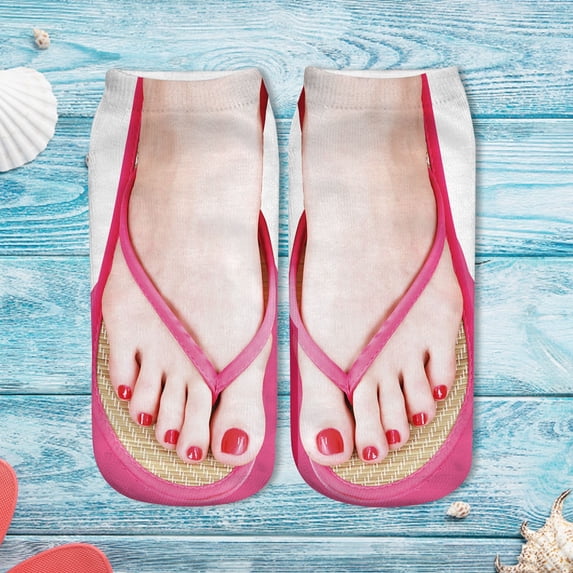 Summer Sales CNJKEHIUV Under $5 Women Funny Hidden Running Socks with 3D Manicure Print, Personalized Novelty No Show Socks Hot Pink L 1 Pair