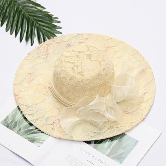 Summer Sales Under $5 Beige Beach Hats for Women GIJNRIUIUA Women's Organza Church Fascinator Bridal Tea Party Wedding Hat Baseball Hats