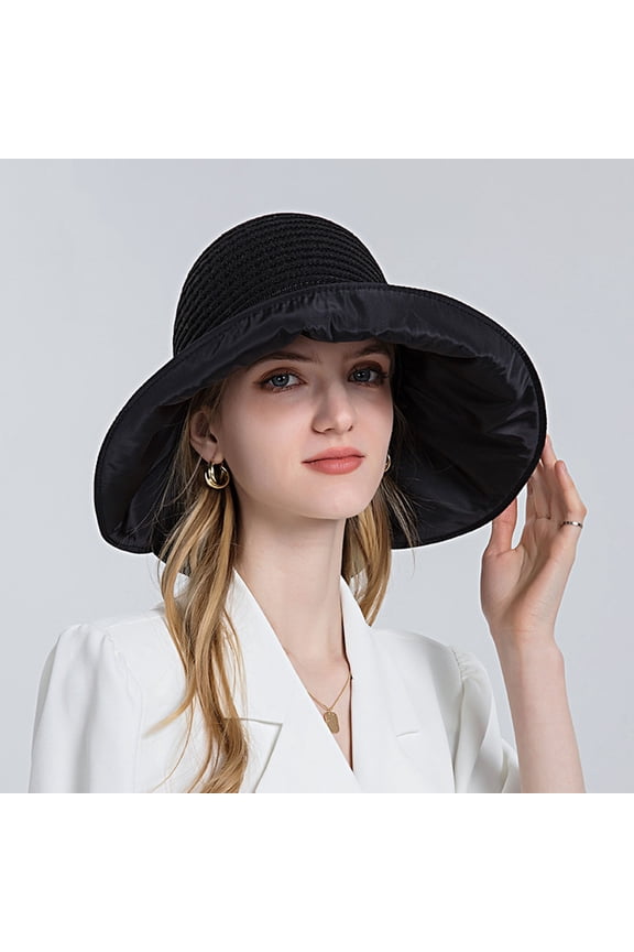 Summer Sales Under $5 Black Beach Sun Straw Hat GIJNRIUIUA Women Outdoor Sun Hat All Tethered Large Brimmed Sun Hat Baseball Hats