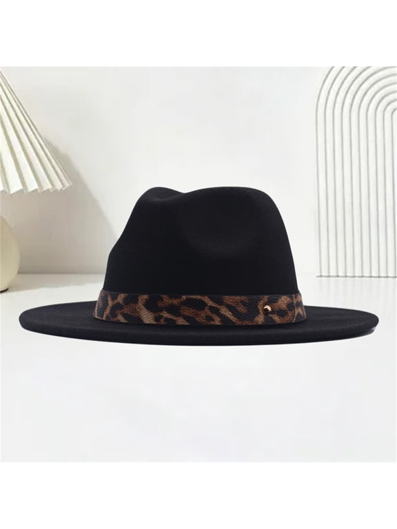 Summer Sales Under $5 Black Brim Fedora Hat GIJNRIUIUA Women Men Bucket Hat Cap Leopard Western Wide Brim Solid Hats Beach Hats