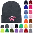 thumbnail image 1 of Summer Sales Under $5 Bronze Warm Hat GIJNRIUIUA Breast Cancer Awareness Ribbon Embroidered Long Beanie Hijab Cap, 1 of 4