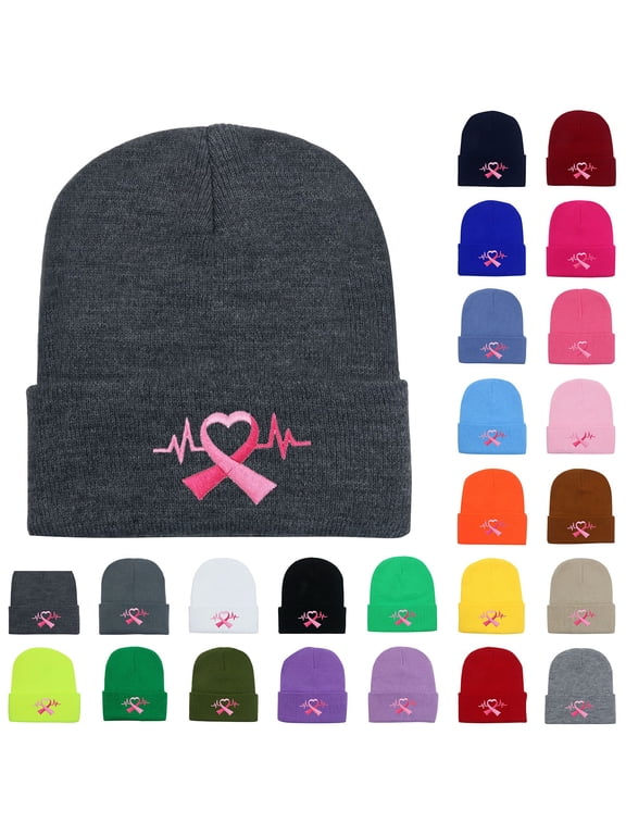 Summer Sales Under $5 Bronze Warm Hat GIJNRIUIUA Breast Cancer Awareness Ribbon Embroidered Long Beanie Hijab Cap