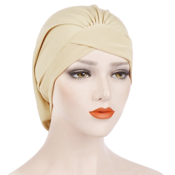 Summer Sales Under $5 Khaki Turban for Women GIJNRIUIUA Women Fashion Solid Cap Muslim Wrap Turban Hat Baseball Caps Beanie Hats