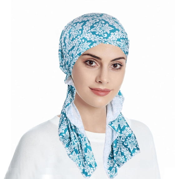 Summer Sales Under $5 Light blue Beanies Chemo Cap GIJNRIUIUA Womens Casual Printed Head Hat Cap Headwear Muslim Turban Cap Scrub Cap