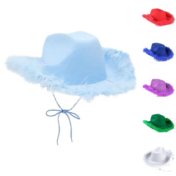 Summer Sales Under $5 Light blue Cowgirl Hat GIJNRIUIUA Women's Edge Cowboy Hat Trimmed Decorative Hat Western Cowboy Stylized Hat Fishing Cap