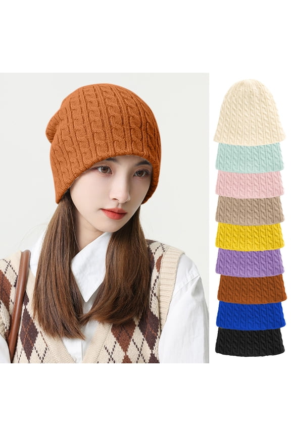 Summer Sales Under $5 Purple Winter Hat GIJNRIUIUA Women Warm Solid Knit Crochet Pile Pile Hat Pullover Cap Headscarf Beanie