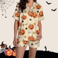 thumbnail image 1 of Summer Sales Under $9 CNJKEHIUV Women Pajamas Graphic Printed Satin Cute Sleepwear Buttons Short Sleeve Tops Shorts Sets Orange L, 1 of 5
