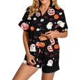 thumbnail image 1 of Summer Sales Womens Pajama Sets Satin Fall Pumpkin Print Short Sleeve Button Loungewear Halloween Pajama Sets for Women 2 Piece, 1 of 4