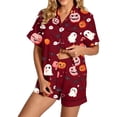 thumbnail image 1 of Summer Sales Womens Pajama Sets Satin Fall Pumpkin Print Short Sleeve Button Loungewear Halloween Pajama Sets for Women 2 Piece, 1 of 4