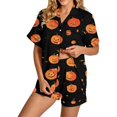 thumbnail image 1 of Summer Sales Womens Pajama Sets Satin Fall Pumpkin Print Short Sleeve Button Loungewear Halloween Pajama Sets for Women 2 Piece, 1 of 4