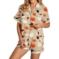thumbnail image 1 of Summer Sales Womens Pajama Sets Satin Fall Pumpkin Print Short Sleeve Button Loungewear Halloween Pajama Sets for Women 2 Piece, 1 of 4