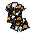 thumbnail image 1 of Summer Sales Womens Pajama Sets Satin Funny Pumpkin Print Fall Matching Loungewear Halloween Pajama Sets for Women 2 Piece, 1 of 7