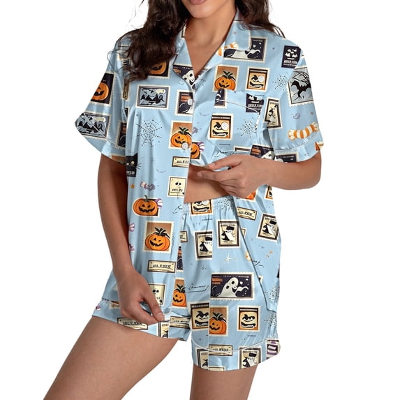 Summer Sales Womens Pajama Sets Trendy Holiday Print Casual Loungewear Halloween Pajama Sets for Women 2 Piece