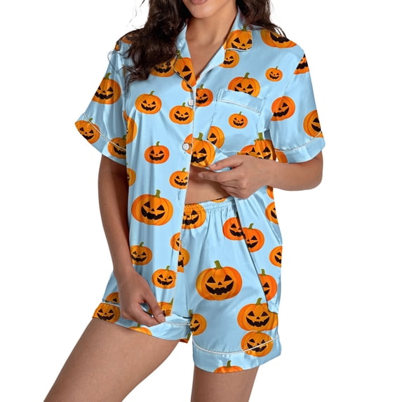 Summer Sales Womens Pajama Sets Trendy Holiday Print Casual Loungewear Halloween Pajama Sets for Women 2 Piece