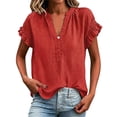 thumbnail image 1 of Summer Sales Womens Summer Tops Casual Solid V‑Neck Short Sleeve Lightweight Blouse Oversized Tshirts for Women Under 12$, 1 of 6