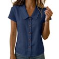 thumbnail image 1 of Summer Sales Womens Summer Tops Going‑Out Button‑Down Short Sleeve Loose‑Fit Casual Blouse Shirts for Women, 1 of 5