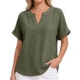 thumbnail image 1 of Summer Sales Womens Summer Tops Loose Comfy V‑Neck Linen‑Cotton Short Sleeve Summer Blouses Oversized Tshirts for Women Under 12$, 1 of 9
