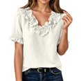 thumbnail image 1 of Summer Sales Womens Summer Tops Work‑Style Ruffled V‑Neck Pleated Short Sleeve Loose‑Fit Blouse Oversized Tshirts for Women Under 12$, 1 of 8