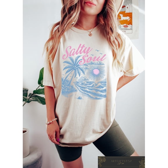 Summer Salty Soul Shirt, Trendy Summer T-shirt, Summer Beach Tee, Beach Vibes Outfit, Aesthetic Summer season, Fresh Summer Crewneck, F3499 All Size S-5Xl