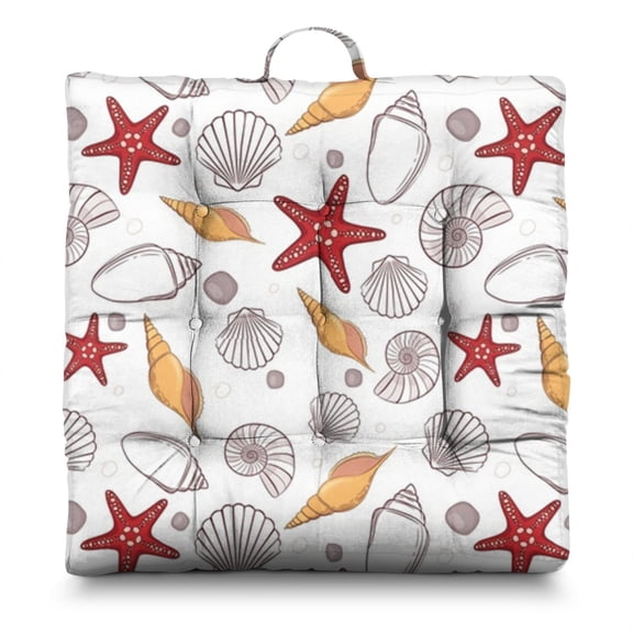 Summer Sand Beach 24" Floor Cushion Supportive Square Meditation Pillow with Nautical Nine-Point Stitching