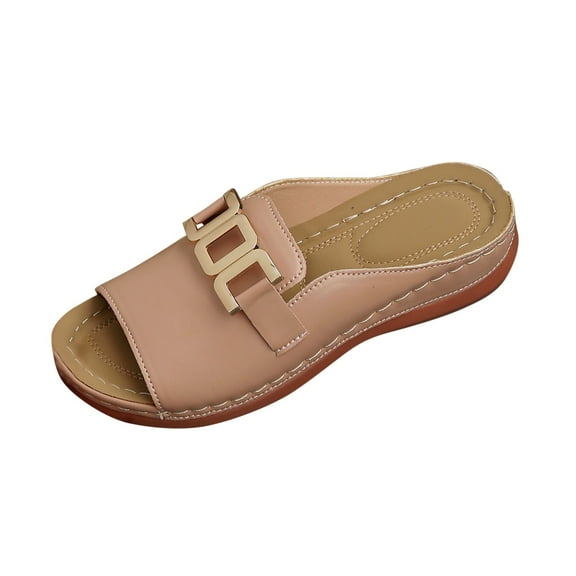 Summer Sandals 2025 Women's Fashion Casual Summer New Buckle Wedge Heel Open Toe Metal Buckle Fish Mouth Beach Sandals