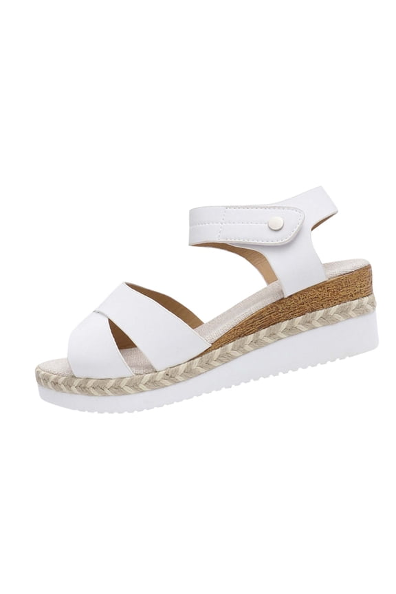 Summer Sandals Casual Gladiator Wedge Shoes Comfortable Ankle Strap Outdoor Platform Sandals Open Toe Espadrilles Slingback Fish Mouth Sandals White Women Sandal