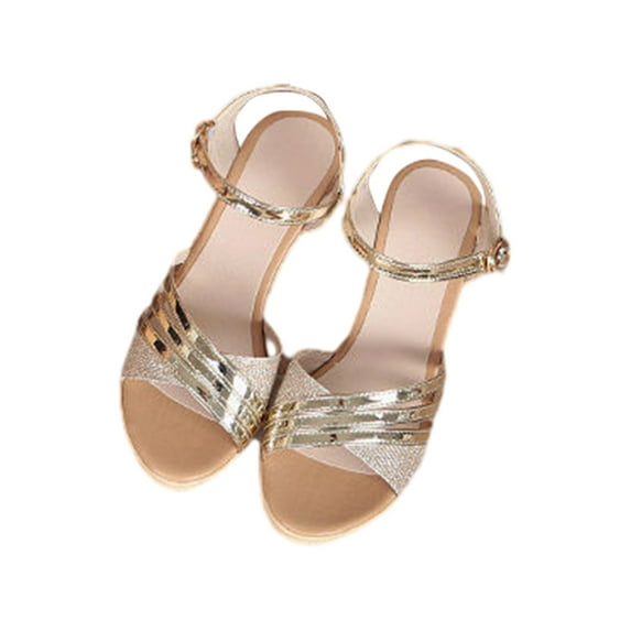 Summer Sandals Clearance, Xunlbb Summer Women's Sandals Chunky Heel High Heel One Buckle Women's Shoes(Gold,Size:37)