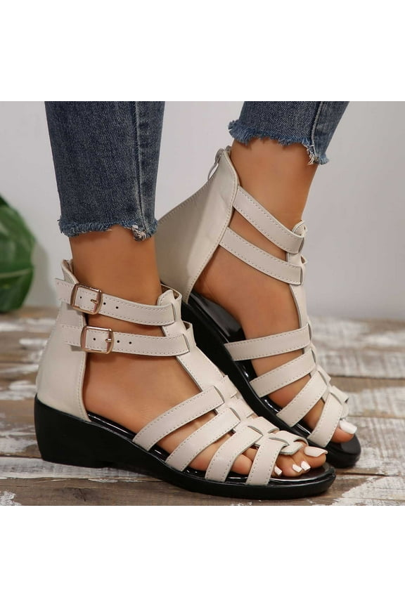 Summer Sandals Clearance, Xunlbb foreign Trade Large Size Fish Mouth Leather Buckle Open Toe Back Zipper Casual Sandals(White,Size:38)