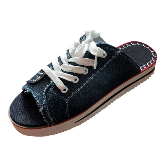 Summer Sandals,Flat Sandals for Women,Comfortable Sandals for Women,Women's Sandals,Womens Flat Shoes,Womens Walk Sports Casual Shoes Lace-Up Comfy Classic Canvas - Sandals,Dark Blue,8