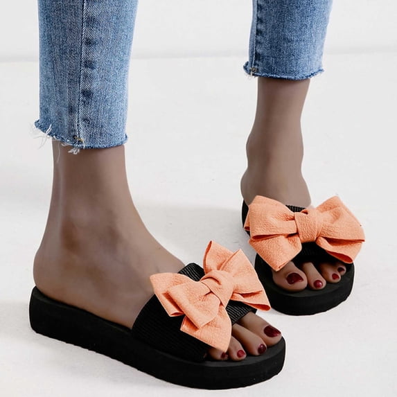 Summer Sandals Flat with A Bow Design Sole Design Wide Width Sandals for Women Wear Comfortable Summer Season Wear Women Sandals