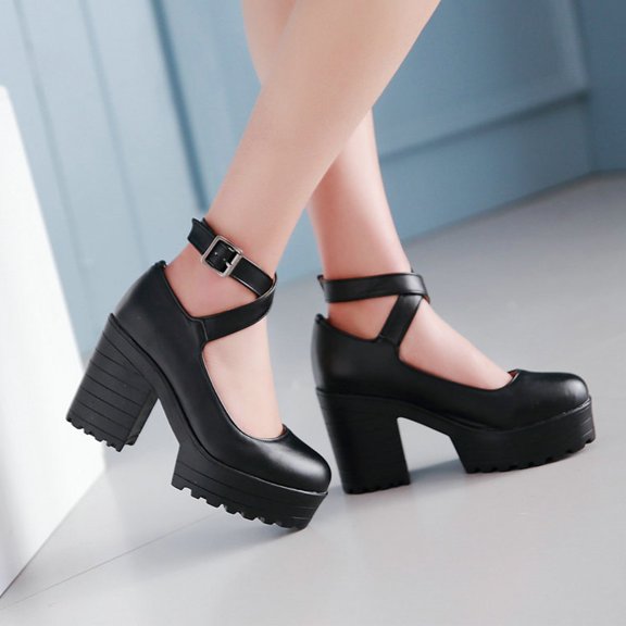 Summer Sandals For Women 2024 Women Fashion Platform Block-heel Lace-up High Heels Leather Shoes Belt Buckle Strap Sandals