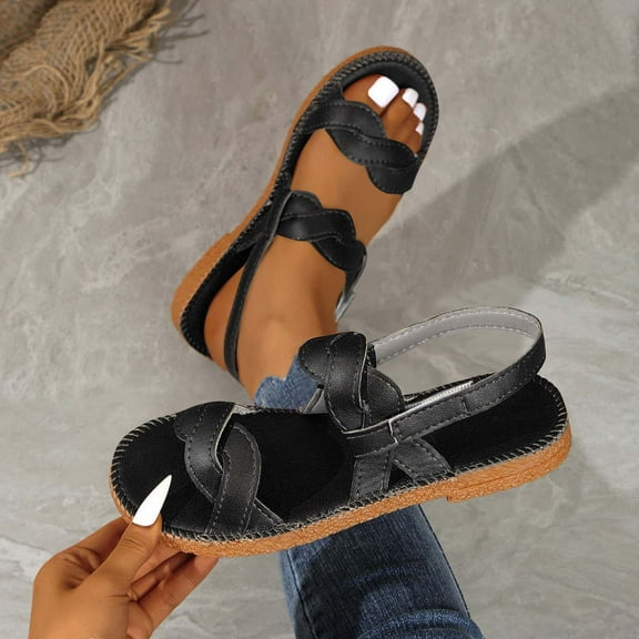 Summer Sandals For Women 2025 Flat Heel Open Toe Slip-on Slides Sandals Slippers Summer Women's Trendy Casual Daily Beach Vacation Shoes Black 41