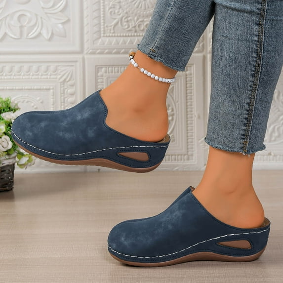 Summer Sandals For Women 2026 Casual Stylish Versatile Solid Color Closed Toe Trendy Sandals With Wedge Heels Blue Beach Sandals Size 8.5