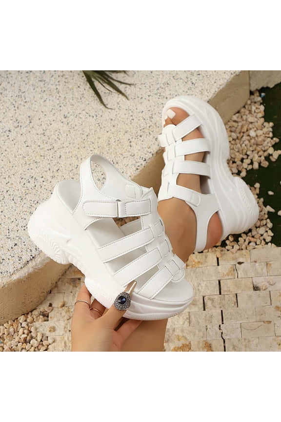 Summer Sandals For Women Boho Gladiator Wedge Flatform Open Toe Ankle Straps Shoes Women Dressy Comfortable Summer Casual Beach Sandals White 36