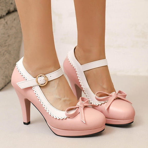 Summer Sandals For Women Dressy Cool Color Blocked Cute Bow Thick Heel Strap Cute Princess Style High Heels Summer Slippers ∣ Size 9.5