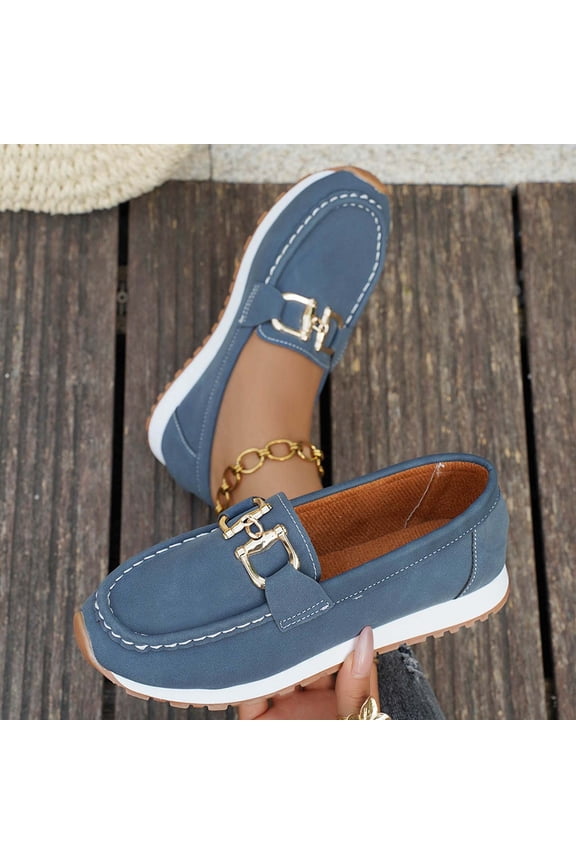 Summer Sandals Oofos 70 Off Sale Women's Fashion Casual Versatile Metal Buckle Spring And Summer Soft Sole Loafers Blue