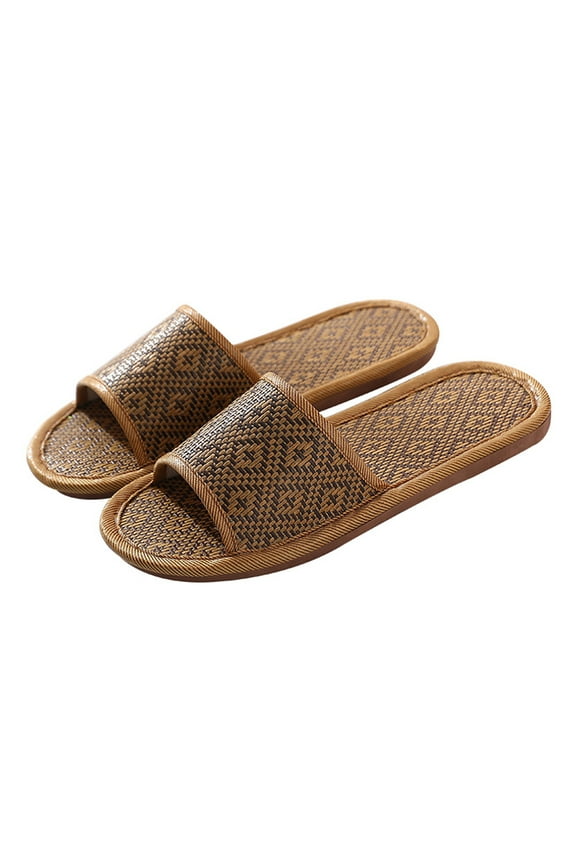 Rattan Non-Slip Slippers, Coffee, Breathable and Safe for Home Use 1Pair