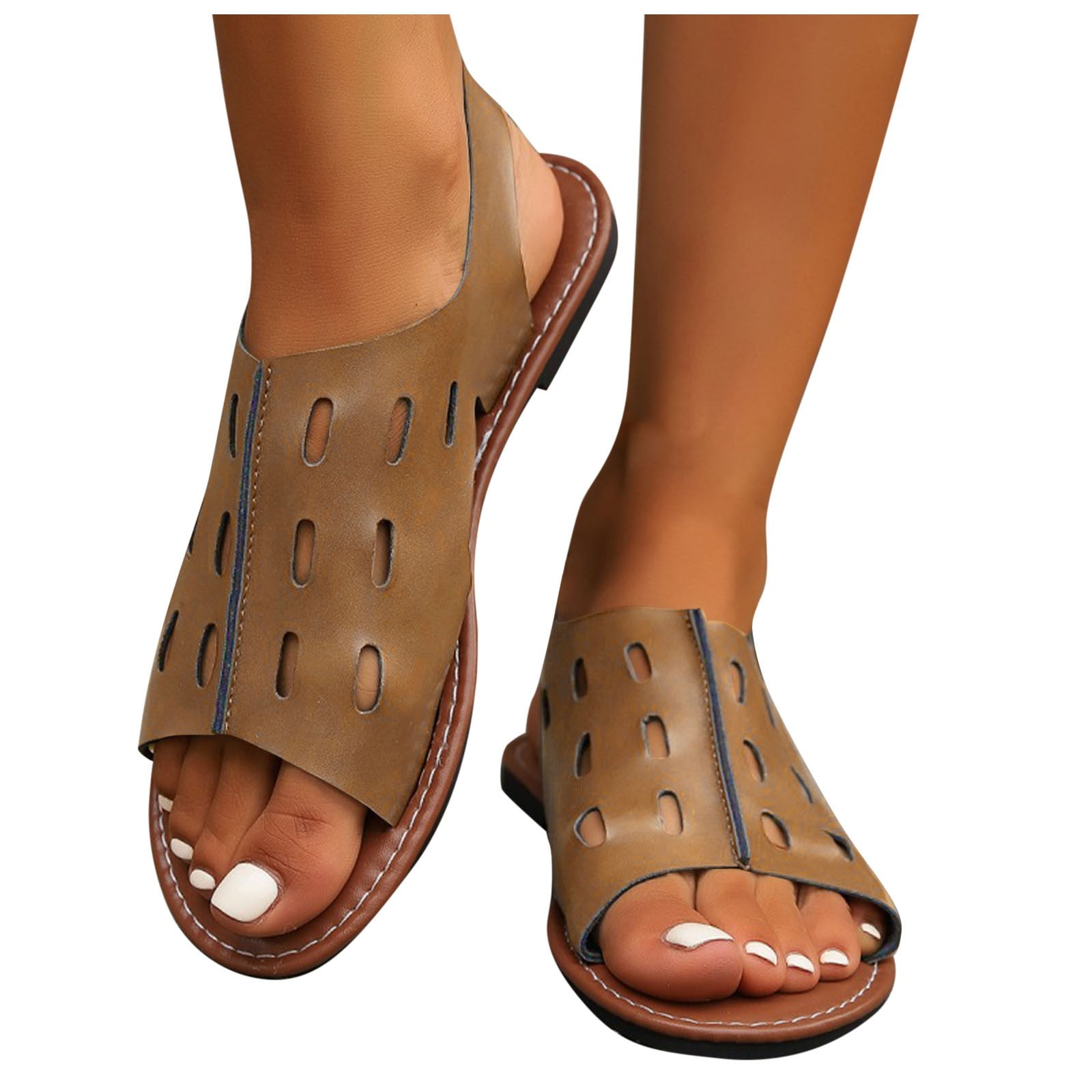 Summer Sandals for Women 2025 Trendy DYTTDG Women's Fashion Casual Sandals Summer New Large Size Hollow One-Line Flat Bottom Splicing Beach Sandals Brown,38