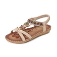 thumbnail image 1 of Summer Sandals for Women 2026,Flat Sandals with Rhinestones for Women,Sparkling Boho Dressy Ladies' Sandal,Women's Wide Width Sandals Non Slip on Elastic Ankle Strap Beach Shoes,Khaki,6.5, 1 of 9