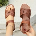 thumbnail image 1 of Summer Sandals for Women with Arch Support Boho Casual Daily Footbed Open Toe Slip-On Flat Sandals Slippers for Women Beach Vacation Holiday Vintage Fashion Brown 12, 1 of 9