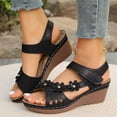 thumbnail image 1 of Summer Sandals for Women with Arch Support Boho Open Toe Slip-On Comfortable Wedge Thick-Soled Sandals Slippers for Women Beach Vacation Holiday Vintage Fashion Black 7, 1 of 9