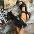 thumbnail image 1 of Summer Sandals for Women with Arch Support Boho Open Toe Slip-On Wedge Thick Heel Sandals Slippers with Buckle for Women Beach Vacation Holiday Casual Daily Fashion Black 7, 1 of 9