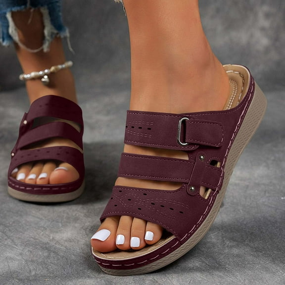 Summer Sandals Women Arch Support Wedge Open Toe Slip-on Peep Toe Slides Slippers for Women Casual Outdoor Beach Vacation Holiday Fashion Red 43