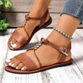 thumbnail image 1 of Summer Sandals For Women Boho Flat Heel Open Toe Ankle Straps Solid Color High Heel Shoes for Women Casual Outdoor Beach Vacation Holiday Fashion Brown 40, 1 of 5