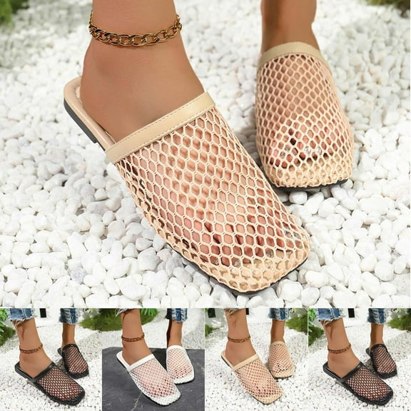 Summer Sandals Women Dressy Flat Heel Open Toe Slip-on Slipper Casual Summer Shoes Casual Comfortable Belt Buckle Breathable Low Heel Sandals Women Beach Shoes